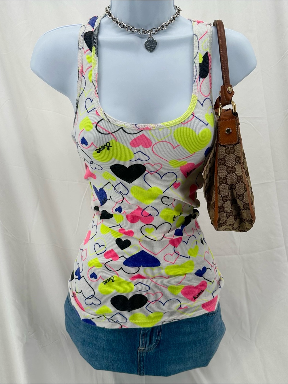 Kidcore Emo Y2K No Boundaries Multicolor Neon Heart Print Tank Top